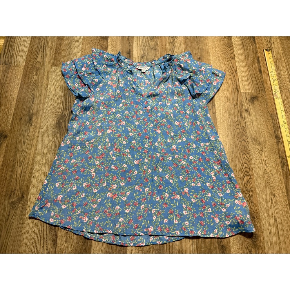 Nanette Nanette Lepore Shirts Women Size S Blue Floral Flutter Sleeve Ruffle Top